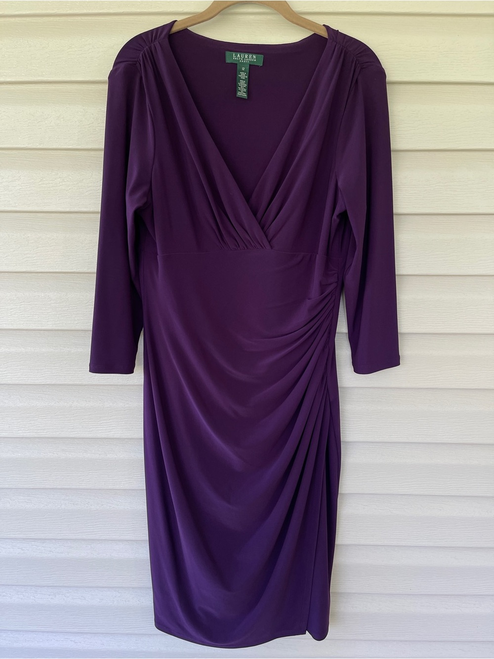 Lauren Ralph Lauren Purple Pull-On V-Neck Wrap Midi Dress Size 12